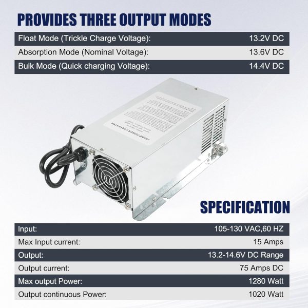 RUIANOMG RV Power Converter 75Amp Silver Box-2