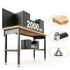 60" Work Bench Adjustable Height with Storage Shelf, Max Load 2000 LBS Heavy Duty Rubberwood Tabletop with Pegboard, LED Light, Built-in Power Strip for Woodworking Shop, Garage, Home-2