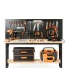 60" Work Bench Adjustable Height with Storage Shelf, Max Load 2000 LBS Heavy Duty Rubberwood Tabletop with Pegboard, LED Light, Built-in Power Strip for Woodworking Shop, Garage, Home-4