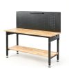 60" Work Bench Adjustable Height with Storage Shelf, Max Load 2000 LBS Heavy Duty Rubberwood Tabletop with Pegboard, LED Light, Built-in Power Strip for Woodworking Shop, Garage, Home-7