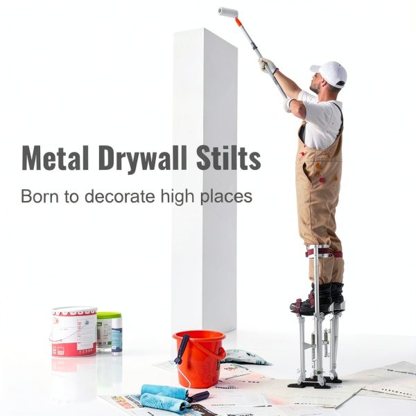 VEVOR Adjustable Aluminum Drywall Stilts 18''-30'' Silver Non‑Slip-5