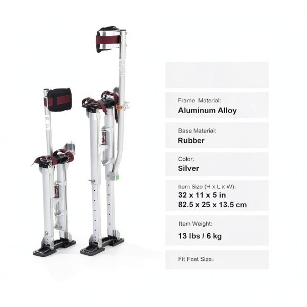 VEVOR Adjustable Aluminum Drywall Stilts 18''-30'' Silver Non‑Slip-6