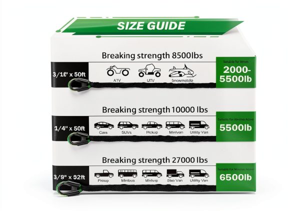 Synthetic Winch Rope Kit TYT 1/4" x 50' Green with Hook & Safety Strap-6